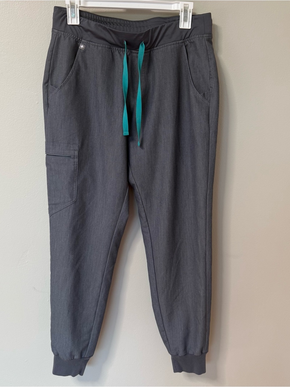 FIGS Zamora Jogger Scrub Pants Womens Med Charcoal Grey Teal Drawstring Medical